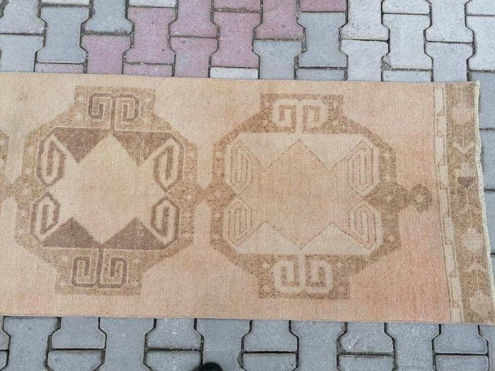 21'4x2'7 long handmade wool runner, neutral oushak runner rug,hallway vintage runner rug,