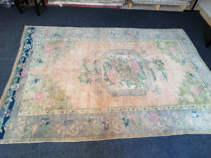 5.5 x 7.9 Floral OUSHAK RUG TURKISH Oushak Rug Vintage Hand Knotted Rug Muted Wool Rug Hand Made Rugs Vintage Faded Rug