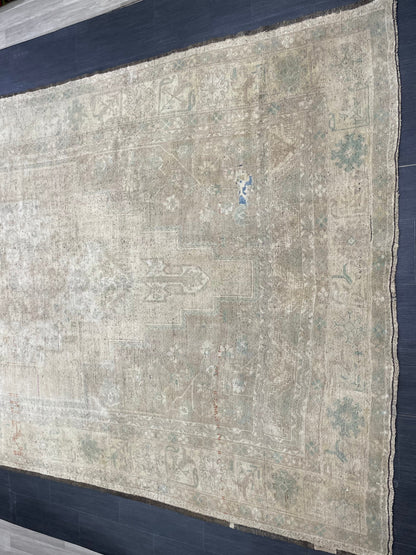 Muted Turkish RUG Oushak 7.4 x 13.5 Rug Vintage Oriental Rug Vintage Persian Rug Wool Hand Knotted Rug Handmade Rug Vintage Turkish Rug