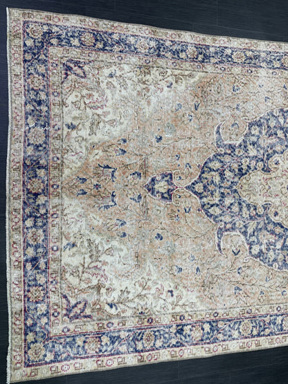 Persian RUG Vintage TURKISH 5 x 8.7 Rug Blue Vintage Rug Wool Oushak Rug Handmade Rug Hand Knotted Rug Natural Wool Rug