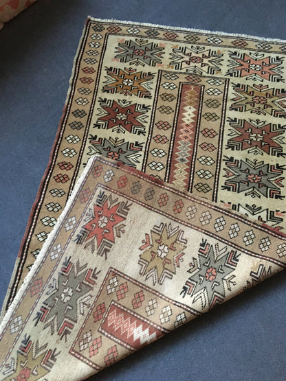 3.5x6 feet natural handmade wool large rug, turkish living room area rug, wide bedroom brown rug, oushak vintage kitchen floor bohem rugs