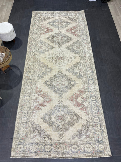 Vintage Runner 4.9 x 12.7 Rug, Turkish Runner Rug, Faded Distressed Runner Rug,Hallway Runner Rug Neutral Kitchen Runner Rug