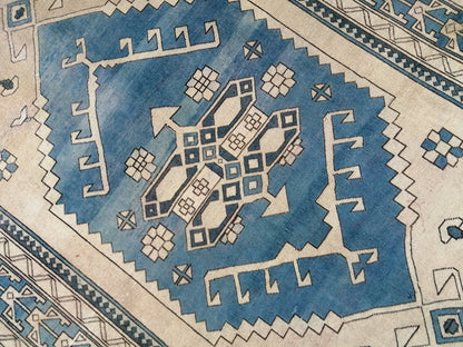 Blue Vintage Rug 7.2 x 10.6 Authentic Turkish Oushak Rug Hand Knotted Rug Rustic Rug, Wool Turkish Rug 7x10 Rug, Beige Oriental Rug 7x11 rug