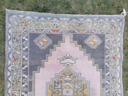 4x6.5 feet oushak turkish bathroom rug, vintage handmade wool rug, kitchen area medium size rug, living room rug, laundry rug,faded blue rug