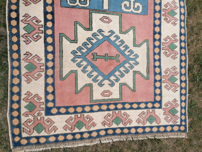 Vintage turkish blue rugs 4'5x6'9 oushak wool rug