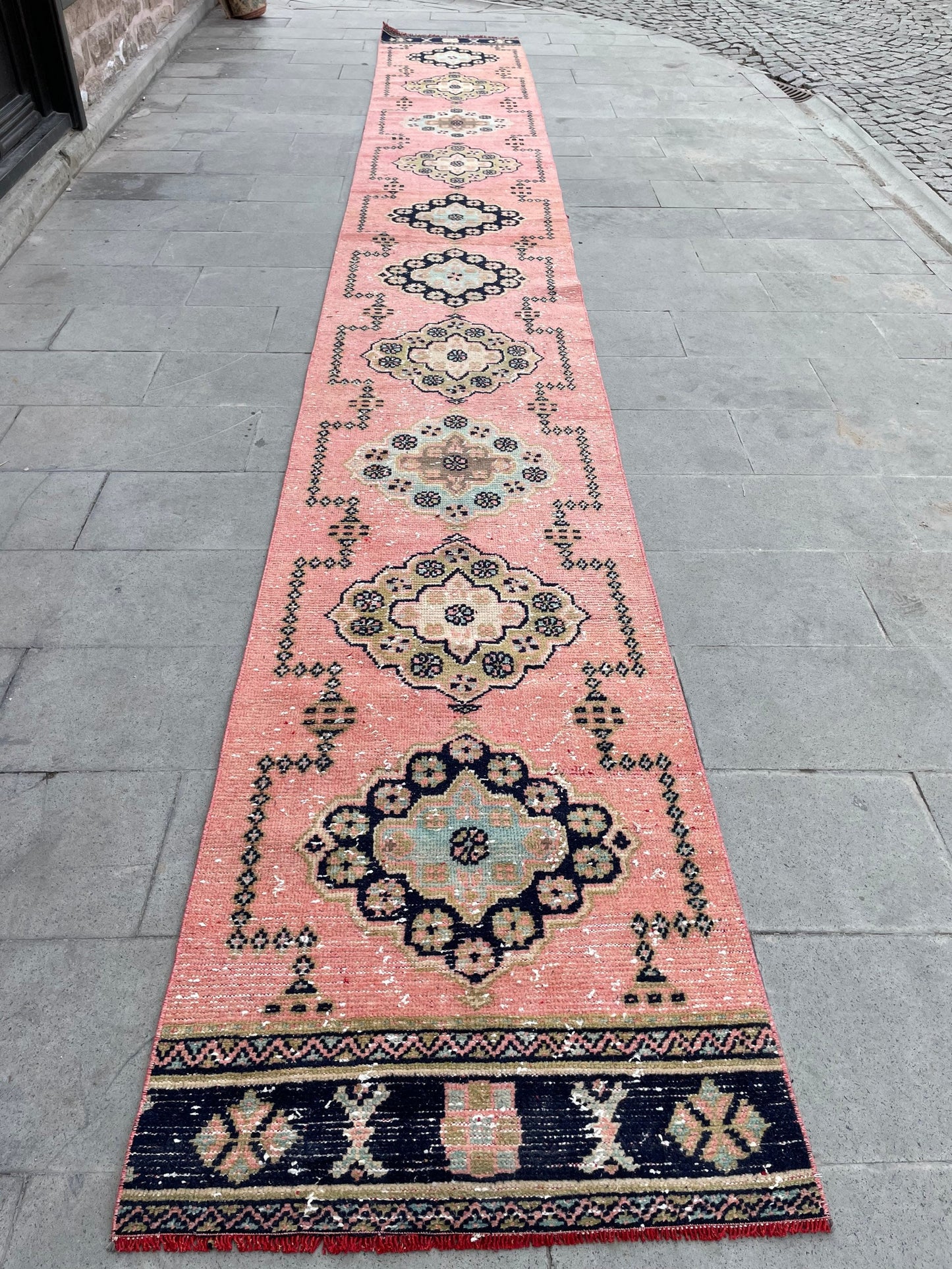 Handmade Extra Long Turkish Runner Very Long Oushak Runner Rug 2.6 x 20.4 Vintage Runner Rug Pink XL Oriental Runner Rug Staircase Runner