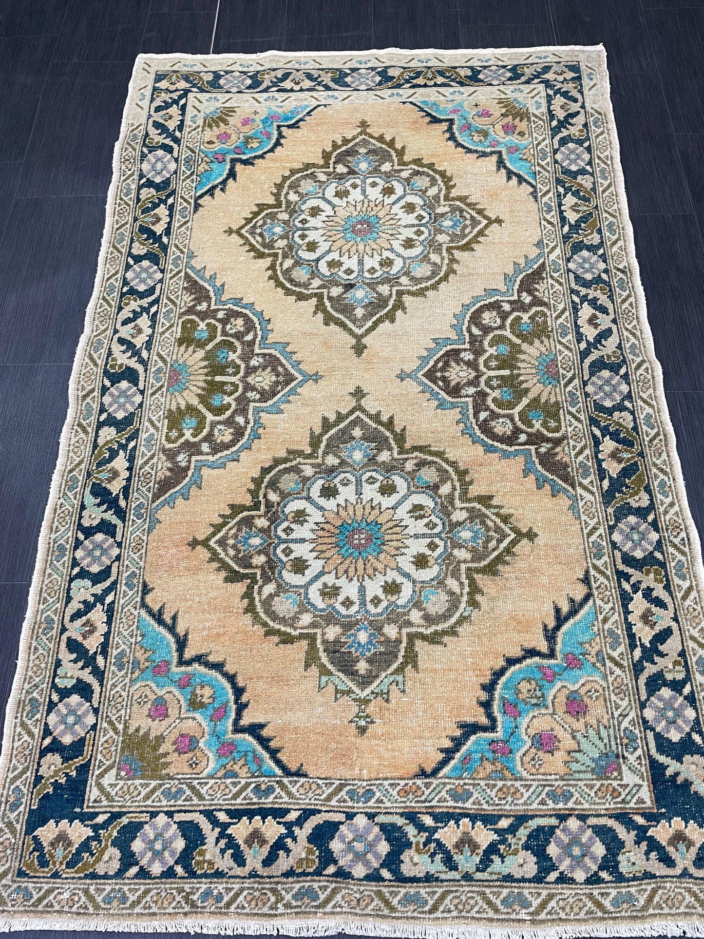 Wool Oushak Rug Vintage 4.2 x 6.8 Rug Muted Vintage Runner Rug Wool Oriental Rug Hand Made Rugs Vintage Turkish Rug Muted Persian Wool Rug