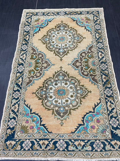 Wool Oushak Rug Vintage 4.2 x 6.8 Rug Muted Vintage Runner Rug Wool Oriental Rug Hand Made Rugs Vintage Turkish Rug Muted Persian Wool Rug