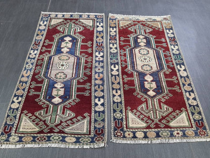 Pair Of Small Rug Turkish Rug Mini Rug Twin Small Area Rug 2x4  Turkish Rug Oushak Rug Persian Hand Made Rug Matching Oriental Vintage Rug