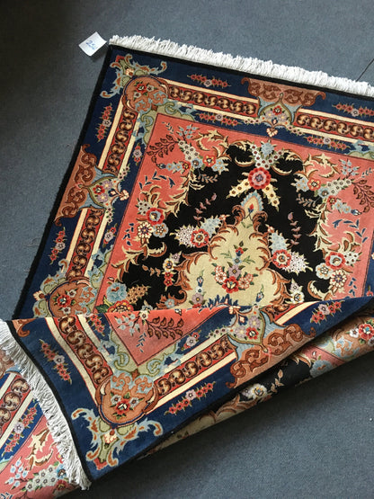 3x5 feet handmade new turkish floral rug, medium size pink wool bedroom rug, middle kitchen floor black rug, laundry rug, living room rugs