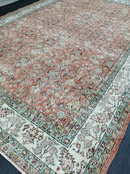 Vintage Rugs 7 x 10.4 TURKISH HAND MADE Rugs  Vintage Turkish Rugs Traditional Rug, Turkish Oushak Rug, Vintage Oushak Rug, Wool Rug