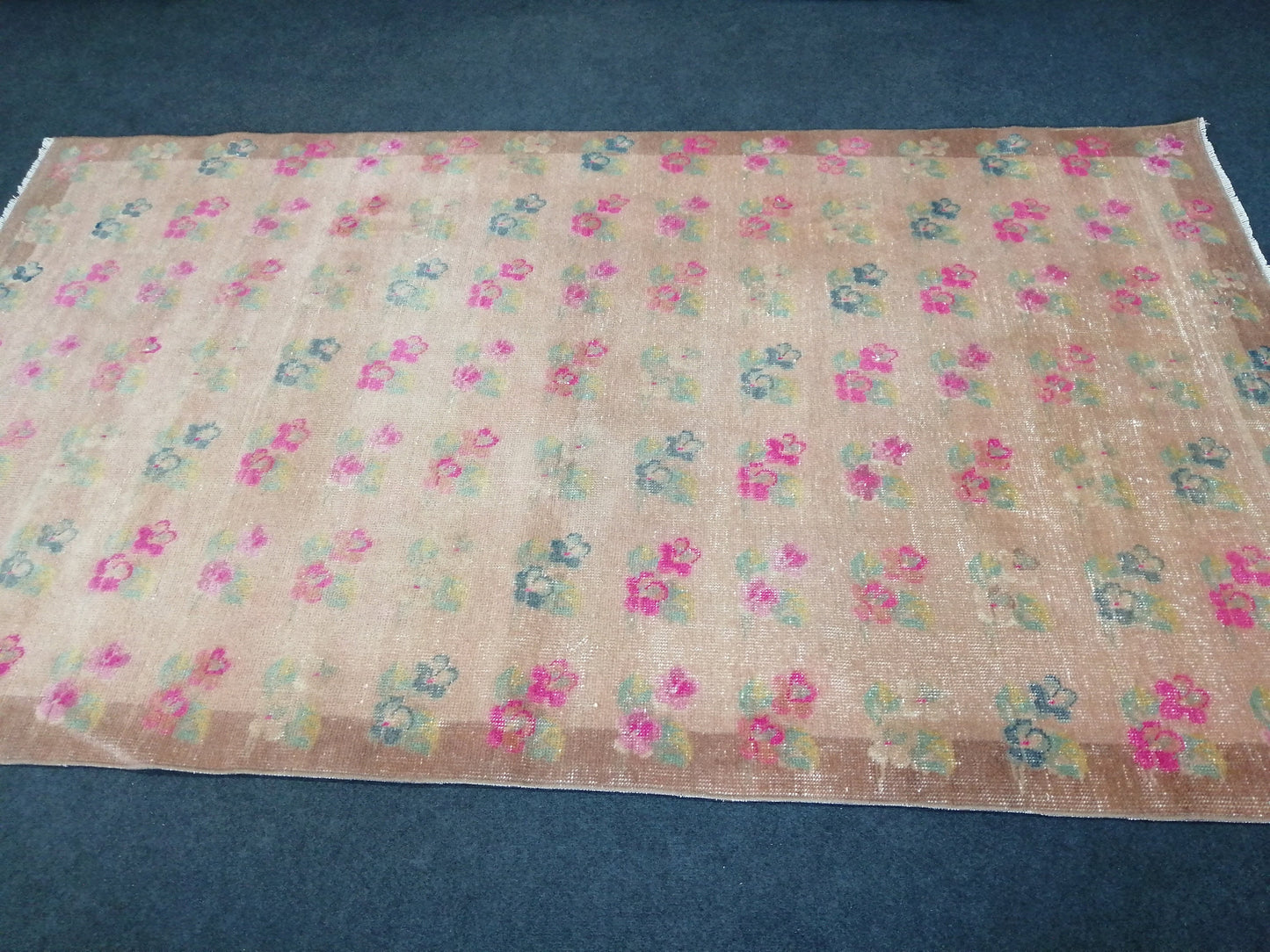 4.8 x 8 Floral OUSHAK RUG TURKISH Muted Rug Vintage Pink Floral Rug Vintage Runner Rug Wool Oushak Rug Hand Made Rugs Vintage Turkish Rug