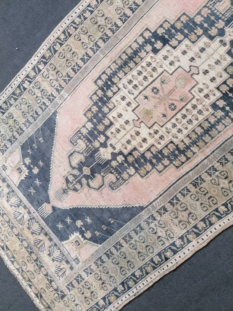 Oushak turkish wool rug 4'1x7'10 turkish handmade rug, vintage rug,kitchen rug, living room rug, bohemian rug