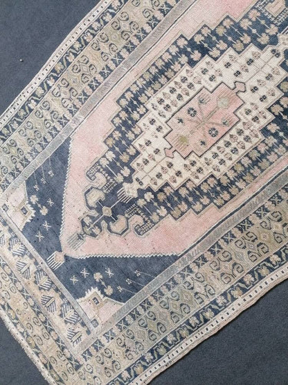 Oushak turkish wool rug 4'1x7'10 turkish handmade rug, vintage rug,kitchen rug, living room rug, bohemian rug