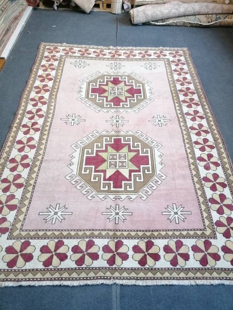 6'7x9'4 large wool rug, oushak hand made rug, bohemian rug, living room rug