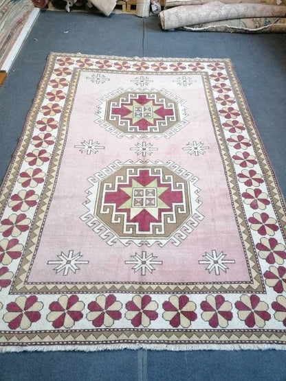 6'7x9'4 large wool rug, oushak hand made rug, bohemian rug, living room rug