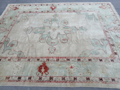 Muted OUSHAK RUG, 9.3 x 11.7 TURKISH Oushak Rug, Vintage Oushak Rug Wool Oushak Rug Hand Made Rugs, Authentic  Oushak Rug