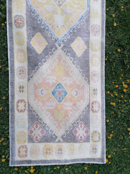 Oushak wool runner 3x13 turkish  oushak new production handmade rug, hallway runner rug