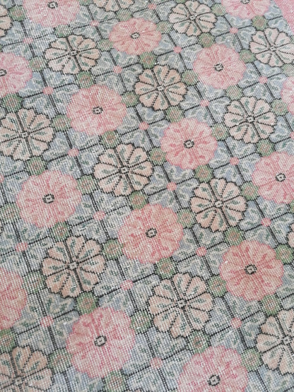 Vintage rug 7x3'11 green oushak vintage rug, anatolian rug,unique hand made bohemian