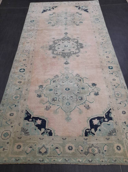 Muted Persian RUG Vintage Oushak Rug Large 5 x 10.5 Vintage Rug Wool Oriental Rug Hand Knotted Rugs Vintage Turkish Rug Muted Rug 5x10 rug