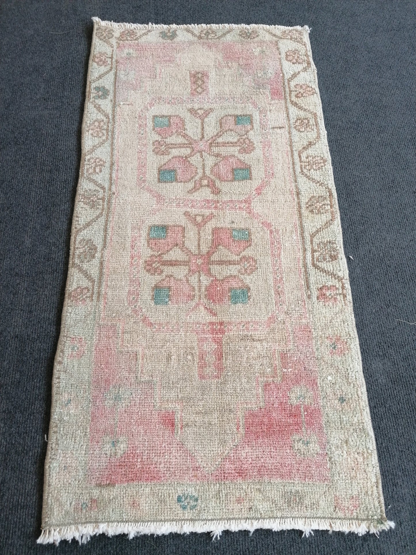 Small vintage unique handmade rug, from konya anatolia turkey natural dyes and hand spun wool area rugs 3'x 1'6" feet