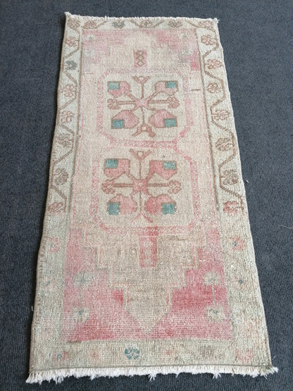 Small vintage unique handmade rug, from konya anatolia turkey natural dyes and hand spun wool area rugs 3'x 1'6" feet