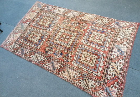 4.4x7.5 feet handmade wool rug, turkish oushak rug, vintage area rug, hallway bohemian rug, lounge floor large rug, medium size etnique rugs