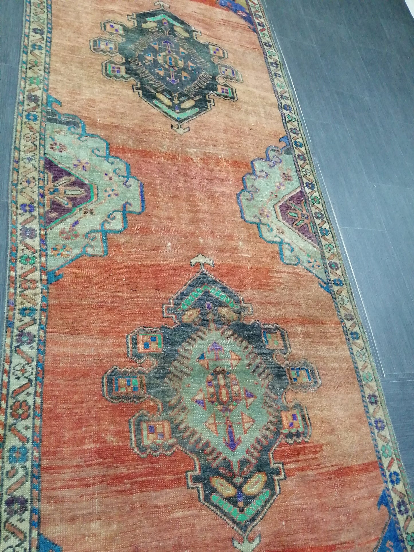 8.5 x 3.2 Oushak Runner Rug Old Turkish Runner Rug Vintage Runner Rug Hallway Runner Rug Kitchen Runner Rug Wool Runner Rug Wool Oushak Rug