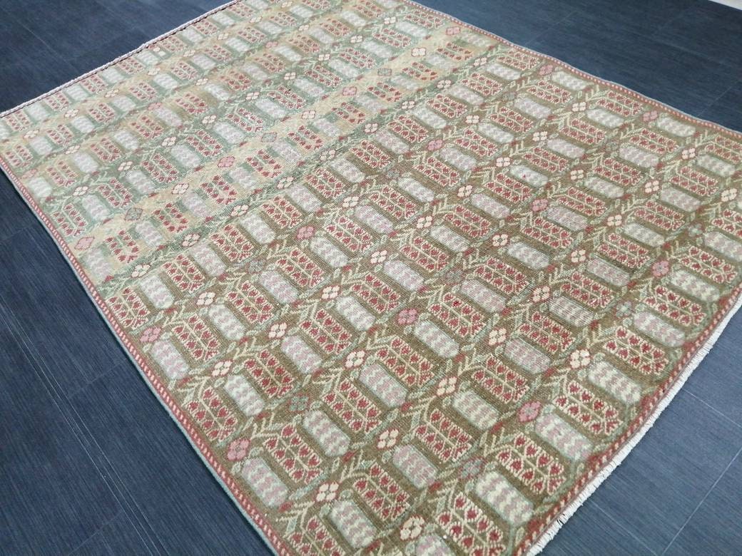 Fabulous Flooring Rugs, Hand Made Rug, 4 x 5.6 Oushak Rug, Pink Rug, Bohemian Rug, Turkish Rug, Farmhouse Rug, Vintage Rug