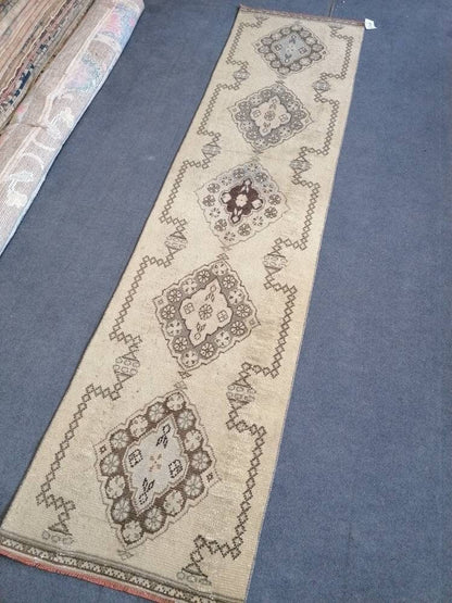 Oushak runner rug, earth tone runner rug, 2'6x10 ft