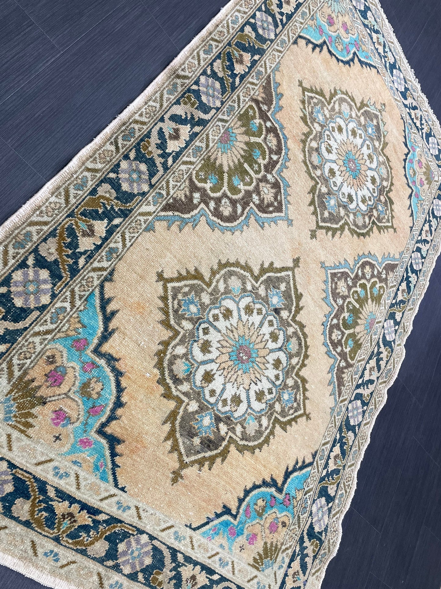 Wool Oushak Rug Vintage 4.2 x 6.8 Rug Muted Vintage Runner Rug Wool Oriental Rug Hand Made Rugs Vintage Turkish Rug Muted Persian Wool Rug