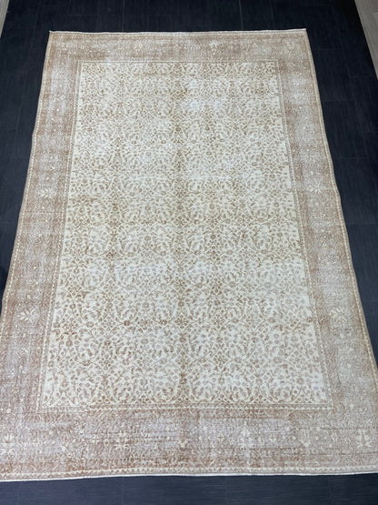 Muted Persian RUG 6.7 x 10 Turkish Oushak Rug Neutral Antique Rug Vintage Rug Wool Muted Oriental Rug Handmade Rug Hand Knotted Rug