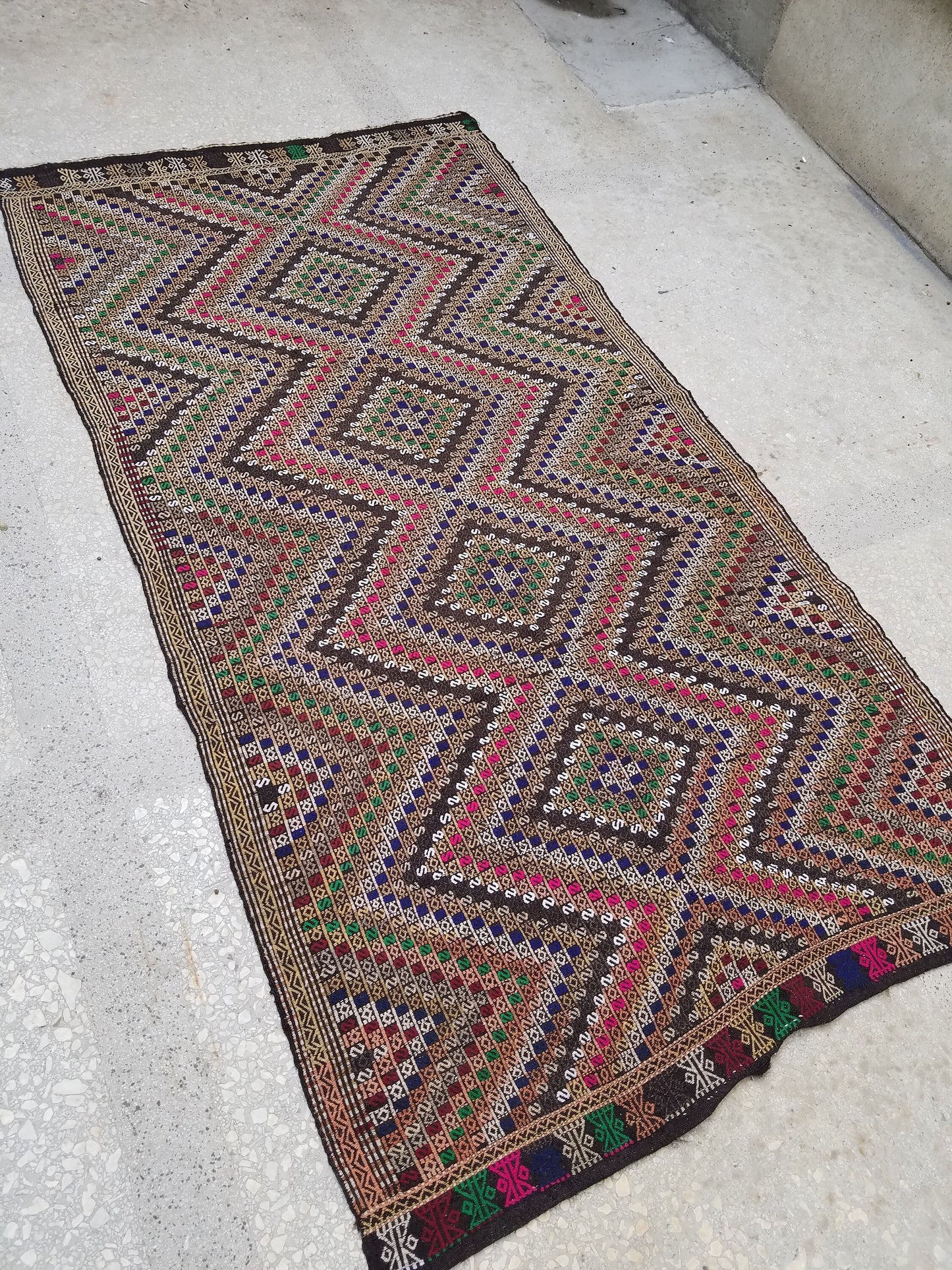 10'2x5'5 flatwoven with embroidery rug turkish hand made rugs vintage turkish rugs oushak rug vintage oushak rug,wool turkish wool kilim rug