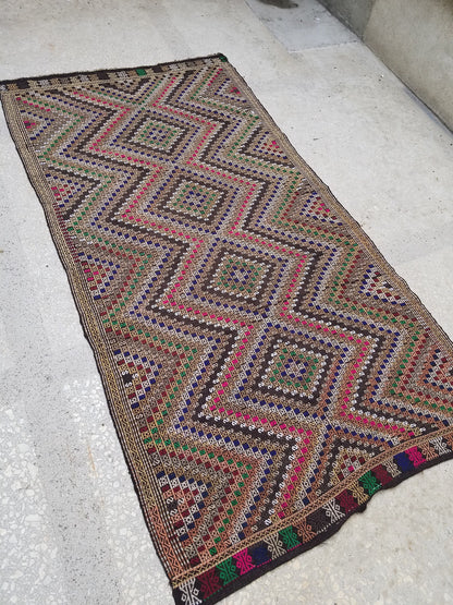10'2x5'5 flatwoven with embroidery rug turkish hand made rugs vintage turkish rugs oushak rug vintage oushak rug,wool turkish wool kilim rug