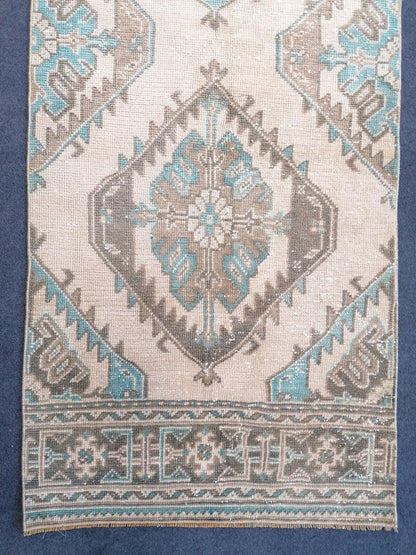 12'4x2'10 turkish runner rug, runner rug, vintage oushak runner rug, kitchen runner rug, hallway runner rug, vintage runner rug