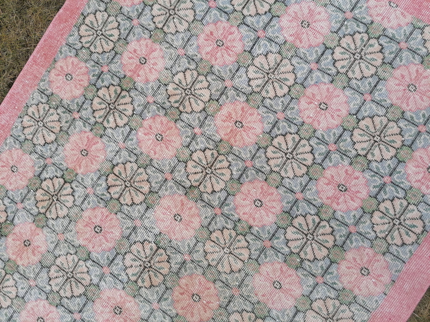 Vintage rug 7x3'11 green oushak vintage rug, anatolian rug,unique hand made bohemian