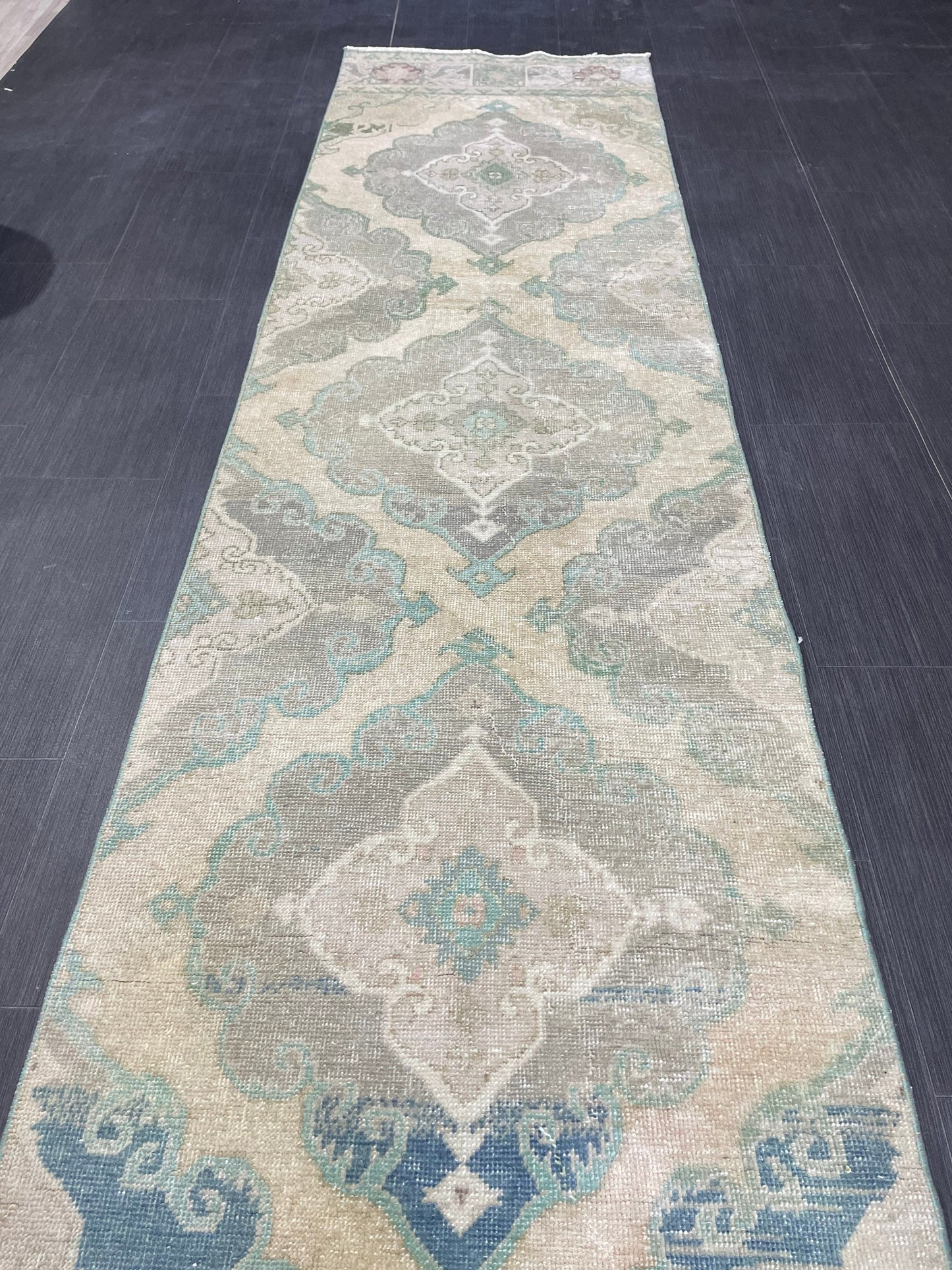 Muted  Handmade Runner Rug, Turkish Runner 2.7 x 13 Rug, Vintage Runner Rug Hallway Runner Rug, Hand Knotted Runner Rug, Persian Runner