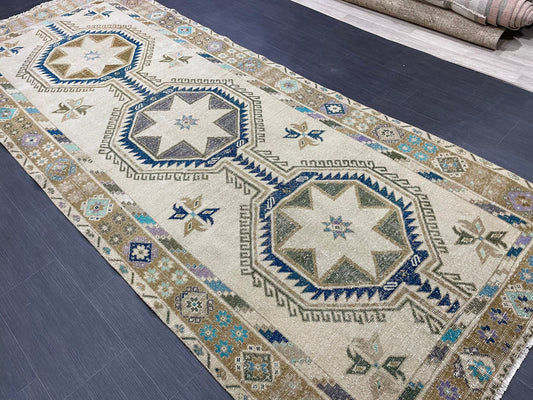 Muted Vintage Runner Rug Persian Runner Rug 4.6 x 11.8 Star Rug Runner Turkish Runner Kitchen Runner Rug Antique Wool Oriental Runner