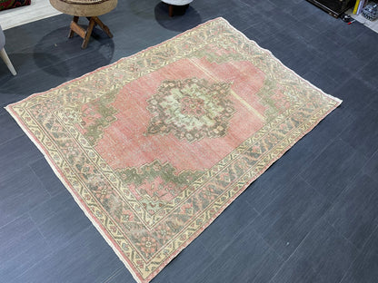 Handmade Rug, Vintage 4.4 x 6.4 Turkish Rug, Persian Rug, NATURAL Wool Rug, Living Room Rug, Oushak Rug, Hand Knotted Rug, Kitchen Rug,