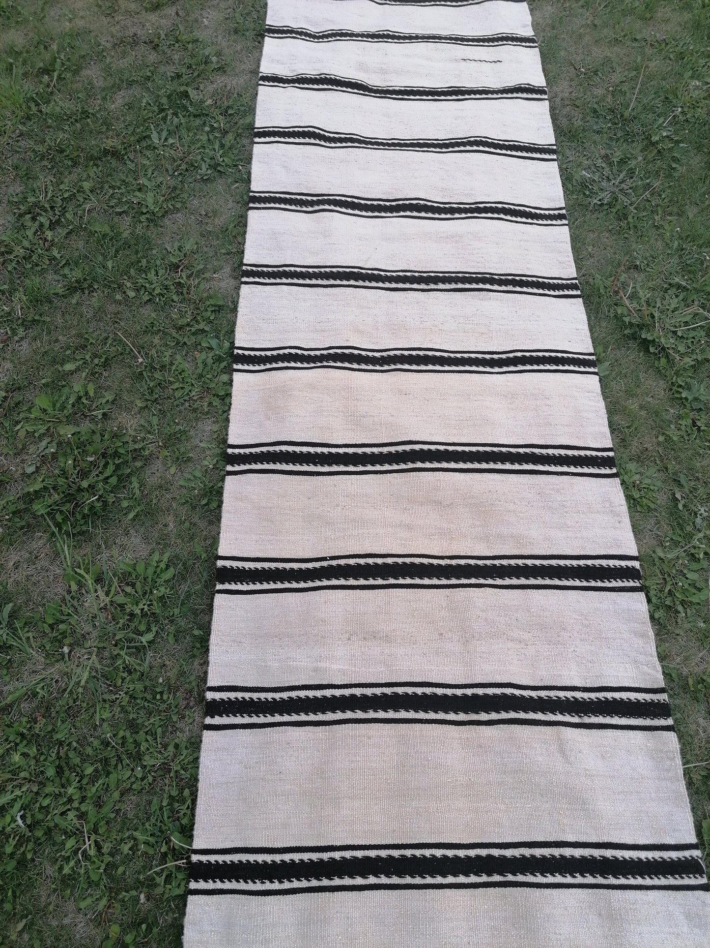 2.5 x 21 Neutral flatweave wool runner rug - stripe kilim runner, long handmade runner,  turkish woven runner rug