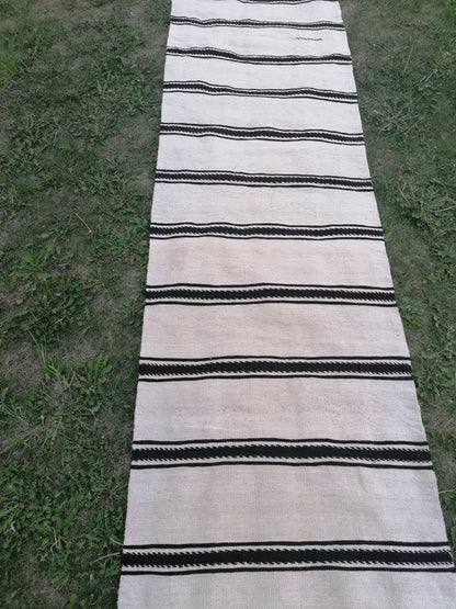 2.5 x 21 Neutral flatweave wool runner rug - stripe kilim runner, long handmade runner,  turkish woven runner rug