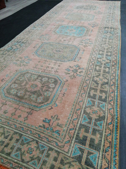 Oushak Runner Rug 11.4 x 4 Vintage Turkish Runner Rug Vintage Runner Rug Hallway Runner Rug Kitchen Runner Rug Wool Runner Rug