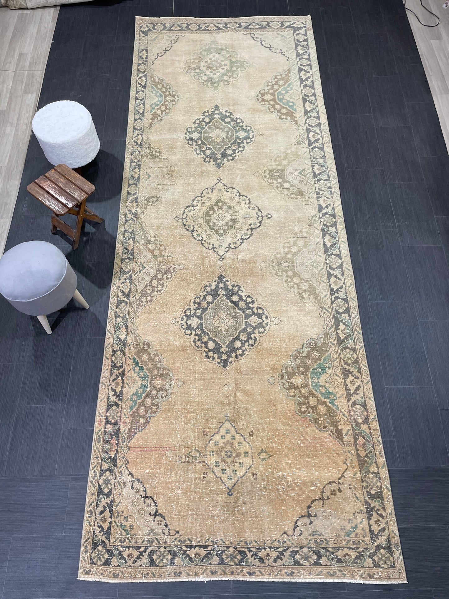 Muted Vintage Runner Rug Vintage Oushak Runner Rug 4.7 x 13 Hallway Runner Rug Turkish Kitchen Runner Rug Antique Wool Oriental Runner Rug