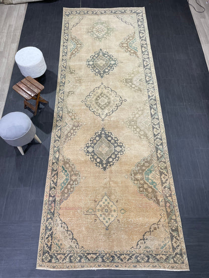 Muted Vintage Runner Rug Vintage Oushak Runner Rug 4.7 x 13 Hallway Runner Rug Turkish Kitchen Runner Rug Antique Wool Oriental Runner Rug