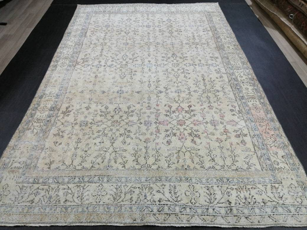 Muted Vintage Rug 6.6 x 10.4 Neutral Antique Rug Vintage Turkish  Rug Wool Oriental Rug Muted Persian Hand Made Rugs Vintage Turkish Rug