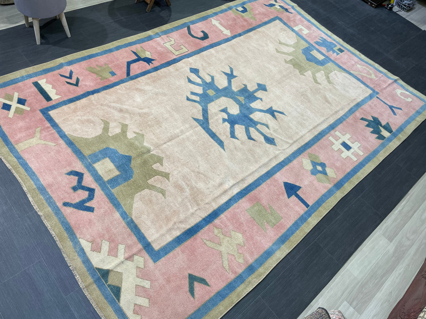 Muted Persian RUG, Turkish Oushak 7 x 10.2 Rug, Hand Knotted Antique Rug, Vintage Wool Rug, Oriental Rug Handmade Rug