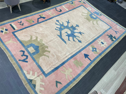 Muted Persian RUG, Turkish Oushak 7 x 10.2 Rug, Hand Knotted Antique Rug, Vintage Wool Rug, Oriental Rug Handmade Rug