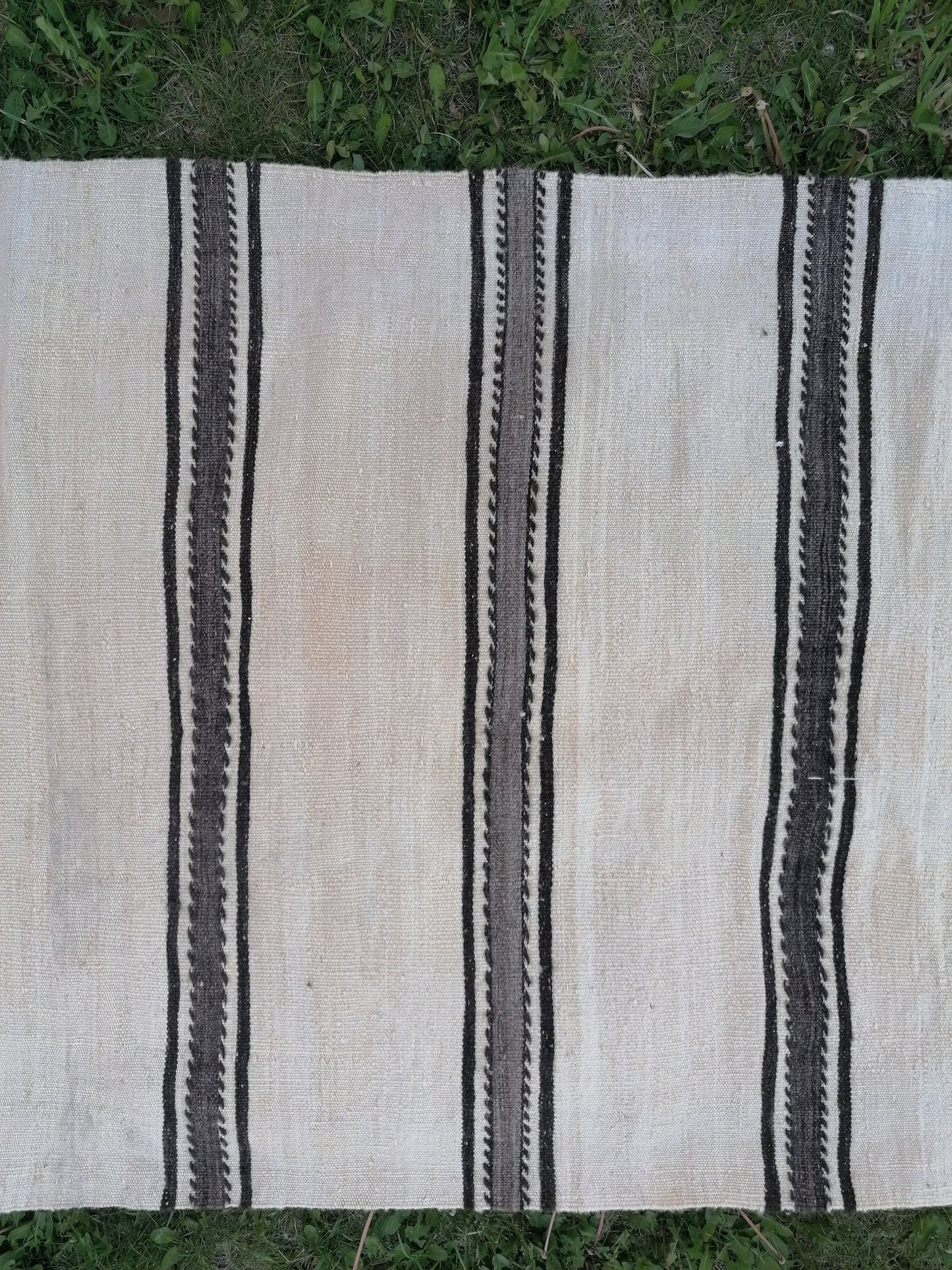 2.5 x 21 Neutral wool runner, long flatweave stripe handmade runner, no dye woven rug, turkish kilim runner