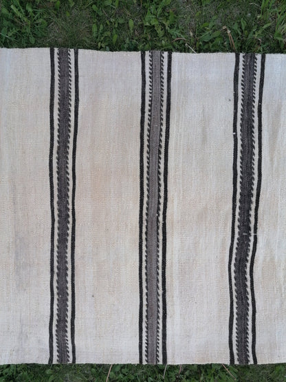 2.5 x 21 Neutral wool runner, long flatweave stripe handmade runner, no dye woven rug, turkish kilim runner