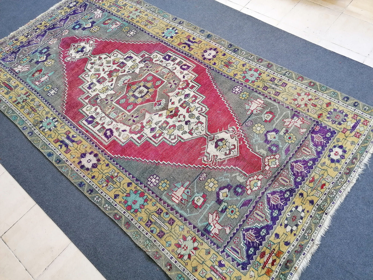 9'x5' vintage turkish rug, oushak bohemian rug,unique hand made bohemian